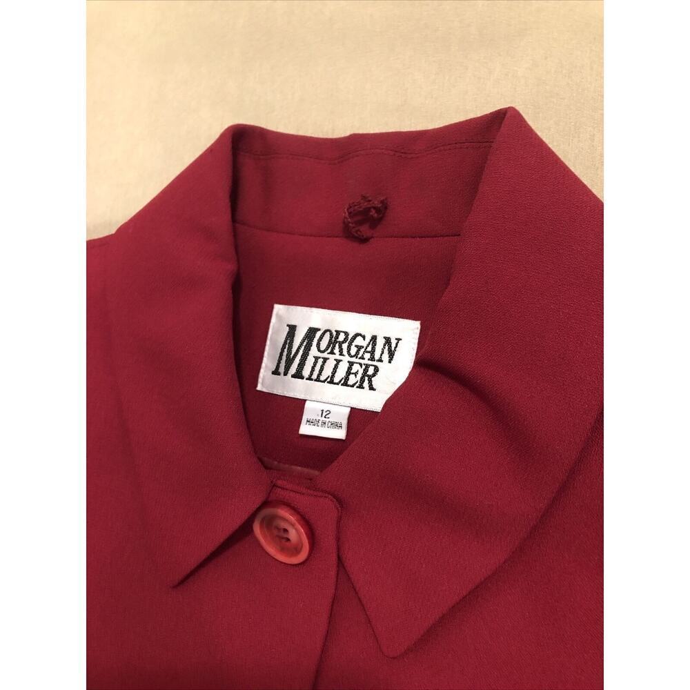 Morgan Miller 2 Pcs Skirt Suite Size 12 Red Long Sleeve 4 Button Lined Collared - Picture 8 of 14